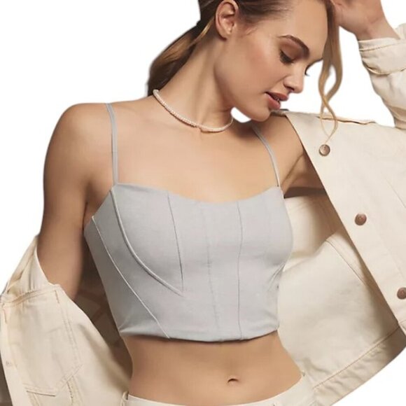 Anthropologie Knit Corset Crop Top, Stretch, Grey Heathered Size Large, NWT - Picture 1 of 8